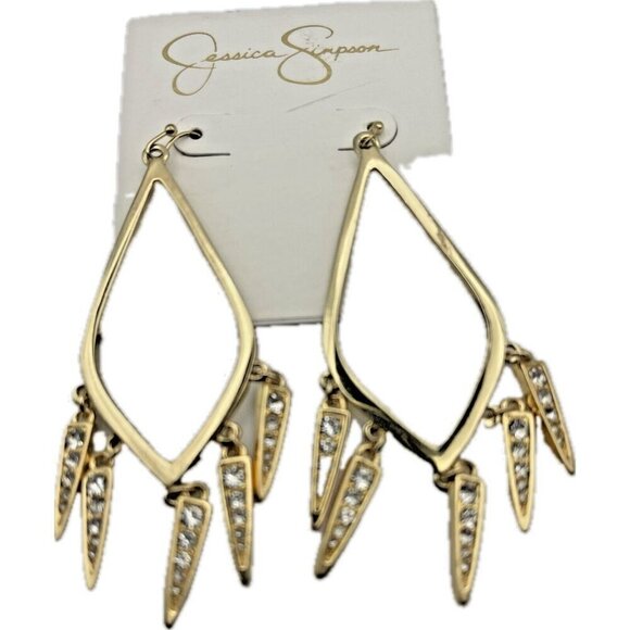 Jessica Simpson Large Gold-Tone Open Teardrop Crystal Dangle Charm Drop Earrings - Picture 3 of 3